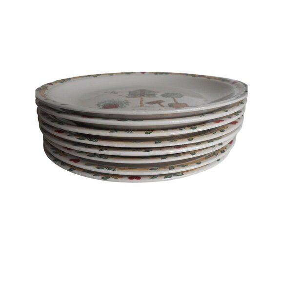 Vintage Lot of 4 Thomson Pottery Birdhouse Topiary Salad Plates #1 - Picture 4 of 4